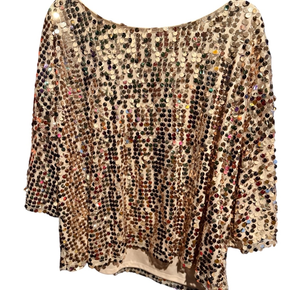Gold Sequin Embellished plus/curve Women's Top with cut out back detail